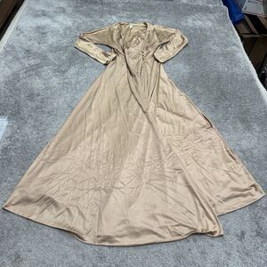 Annique Satin Long Gown Wrap Dress Womens Medium Nude Tan Long Sleeve Formal